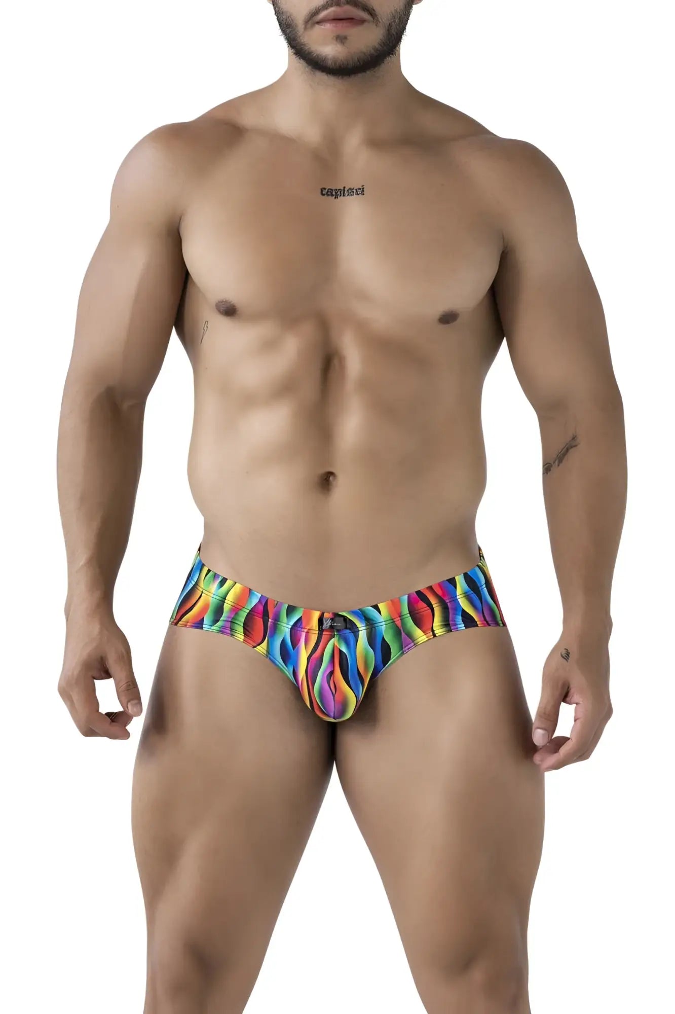 Xtremen 91248 printed briefs color waves men’s vibrant rainbow wave-patterned briefs in stretchy form-fitting fabric