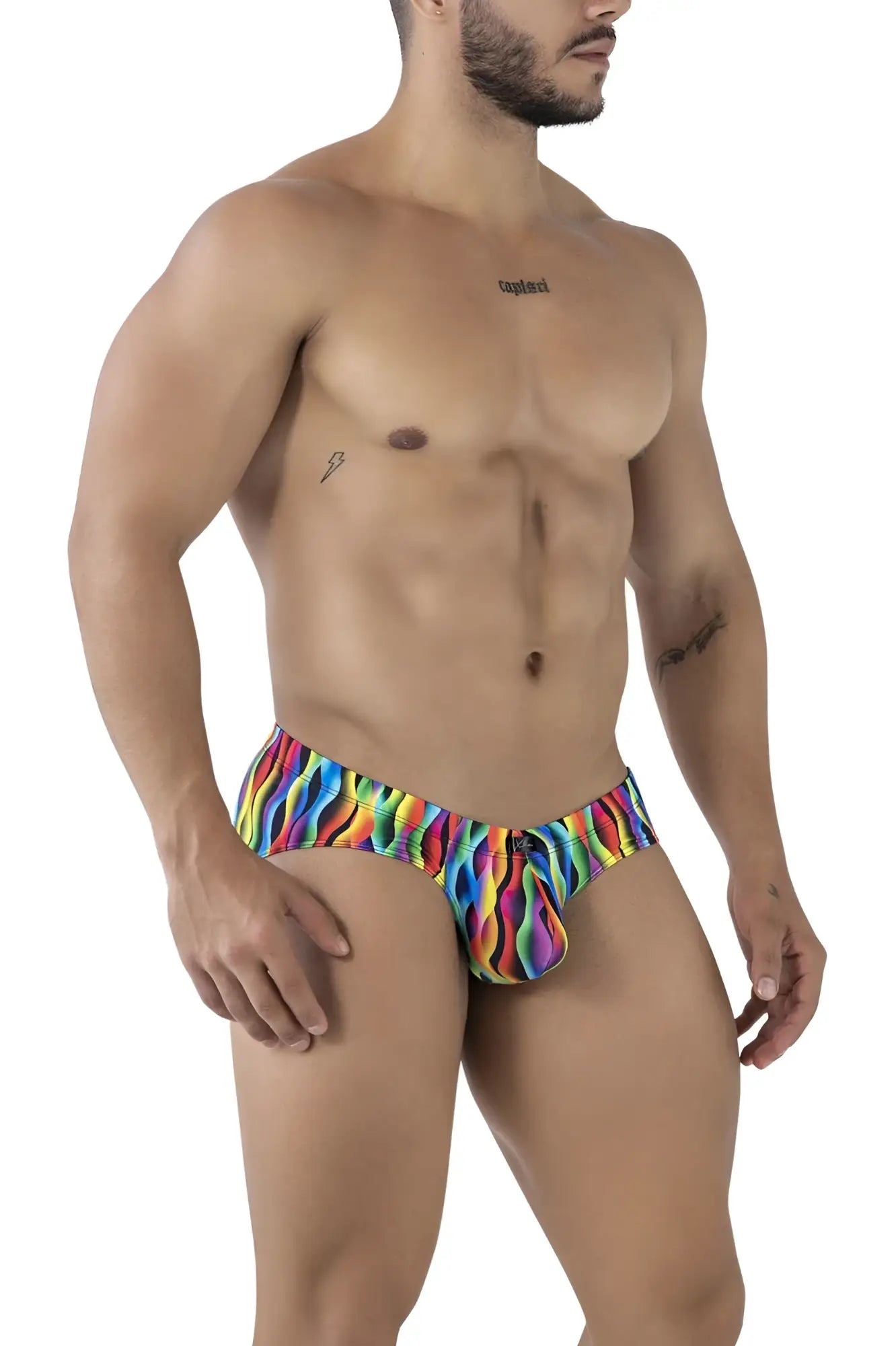 Xtremen 91248 printed briefs color waves vibrant rainbow wave-patterned swim trunks with a snug form-fitting design