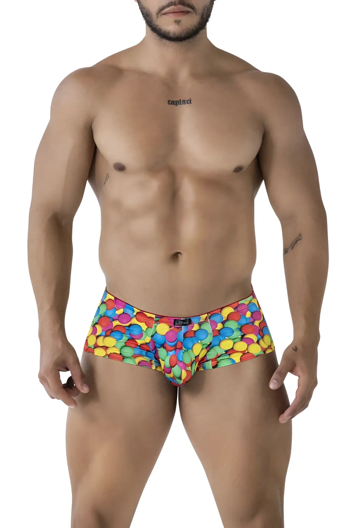 Xtremen 91249 printed trunks vibrant rainbow-colored briefs with playful multicolored gumball pattern