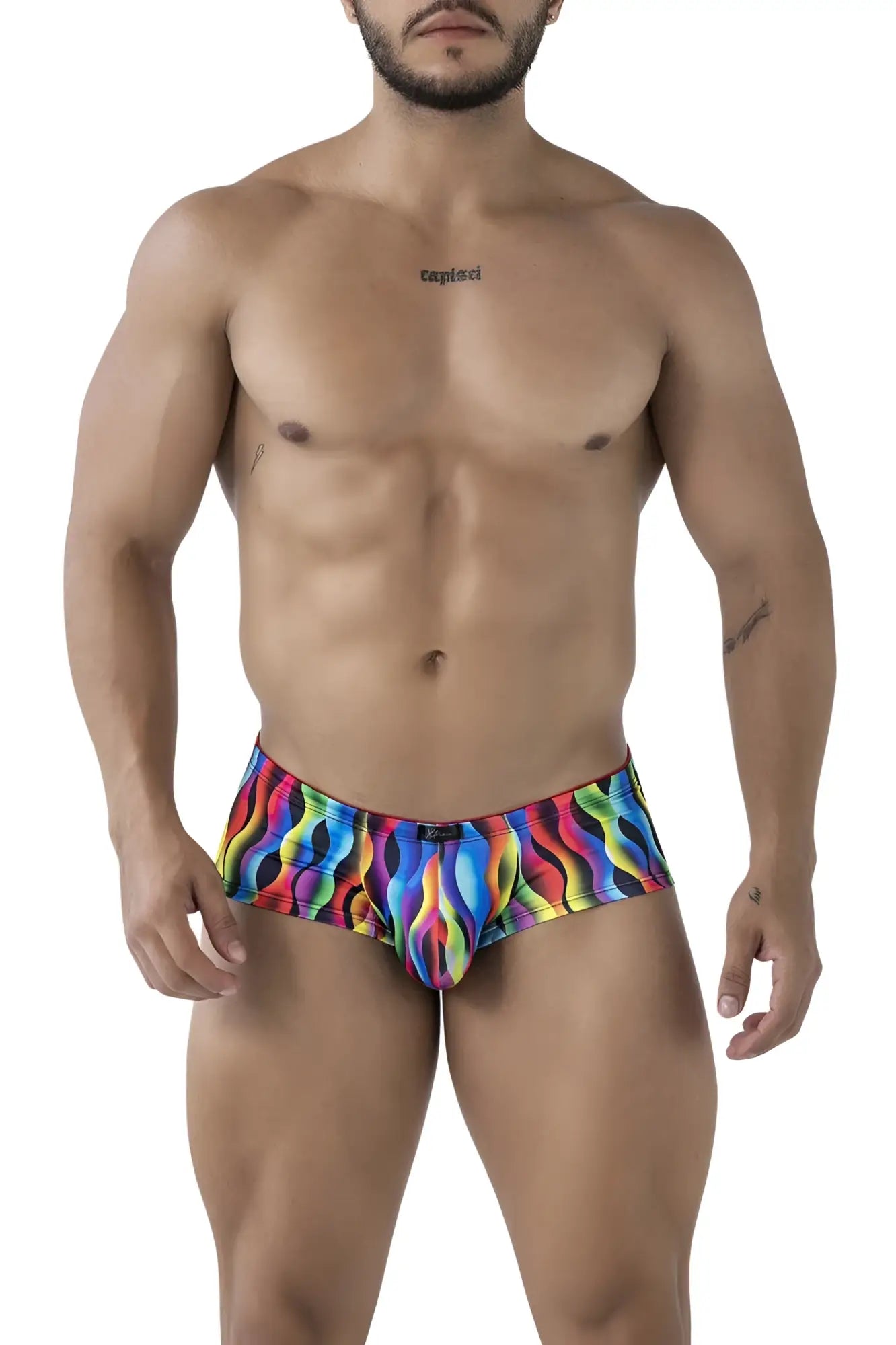Xtremen 91249 printed trunks color waves vibrant rainbow wave patterned men’s briefs in stretchy form-fitting fabric