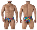 Xtremen 91249 printed trunks color waves vibrant rainbow wave-patterned snug form-fitting swim trunks front view