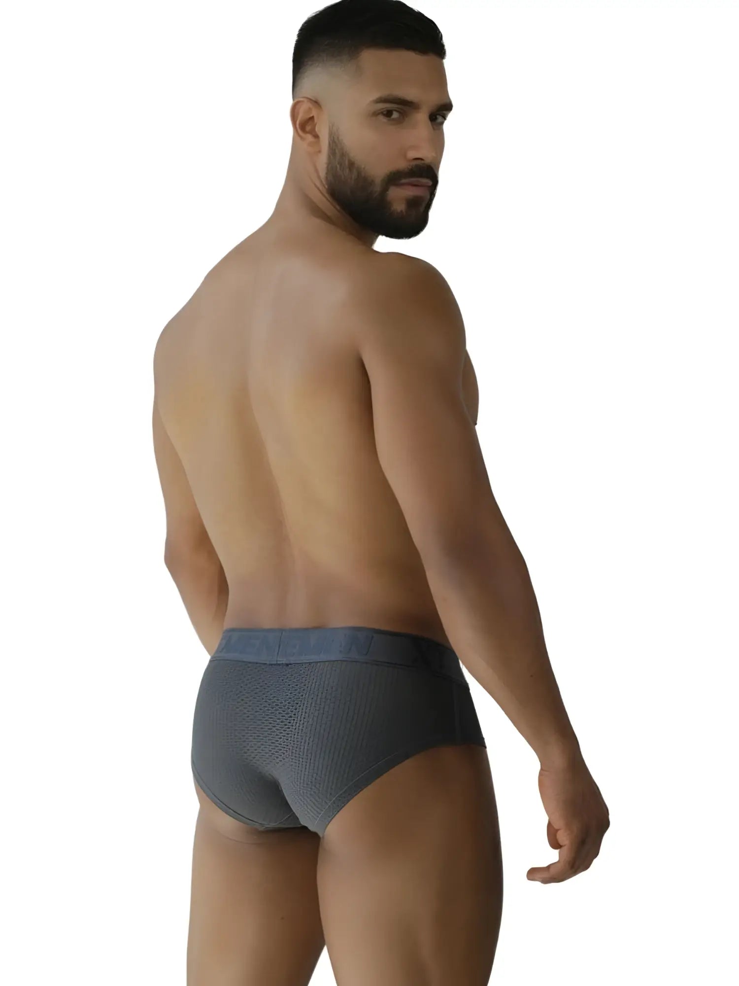Xtremen 91250 microfiber mesh briefs in dark gray with a contrasting blue waistband for comfortable everyday wear