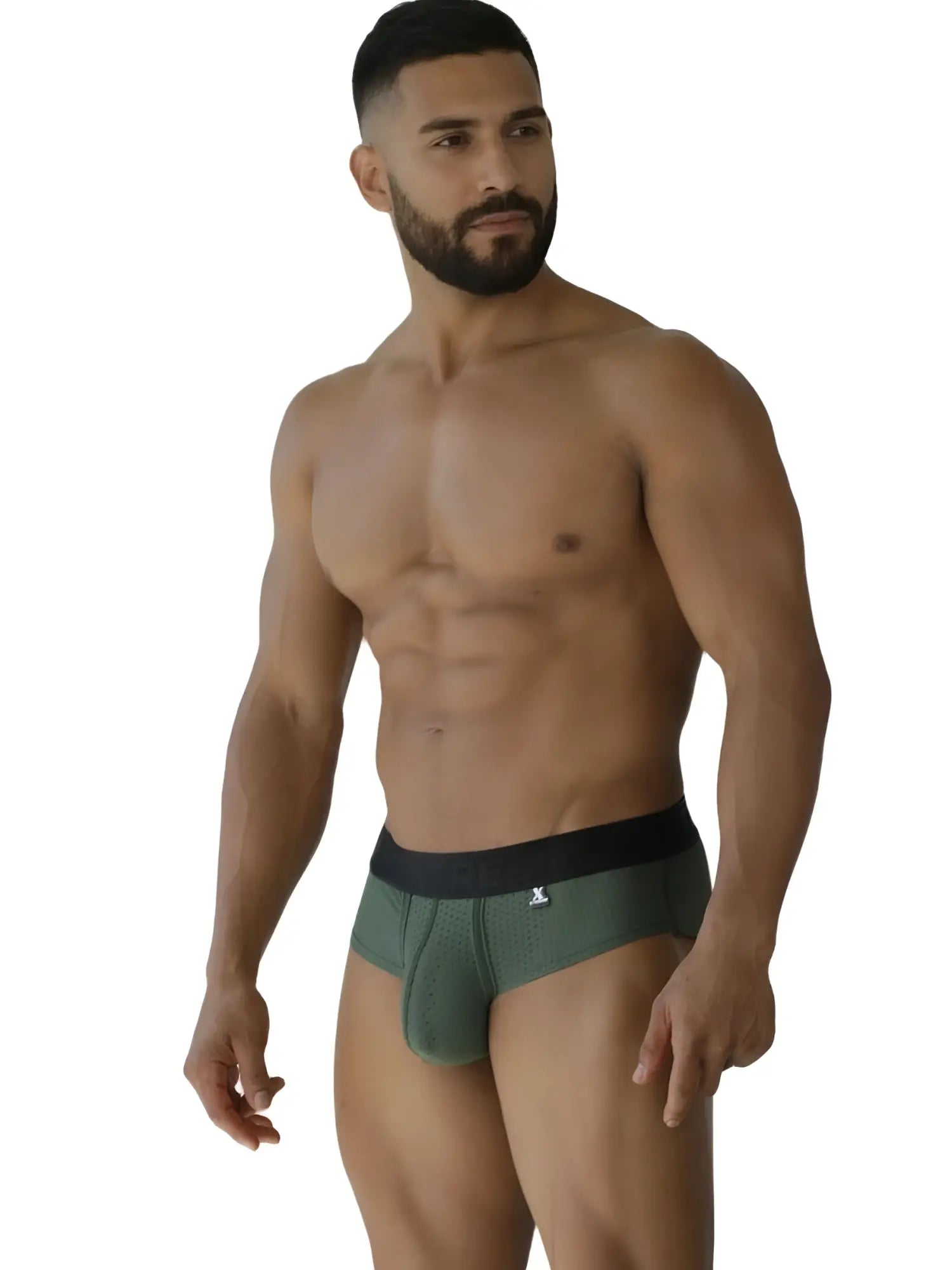 Xtremen 91250 microfiber mesh briefs in military green with black waistband and small white logo for men