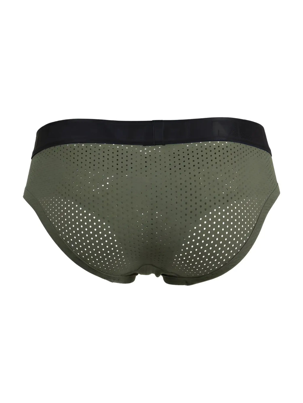 Xtremen 91250 microfiber mesh briefs in military green with olive perforated fabric and black elastic waistband