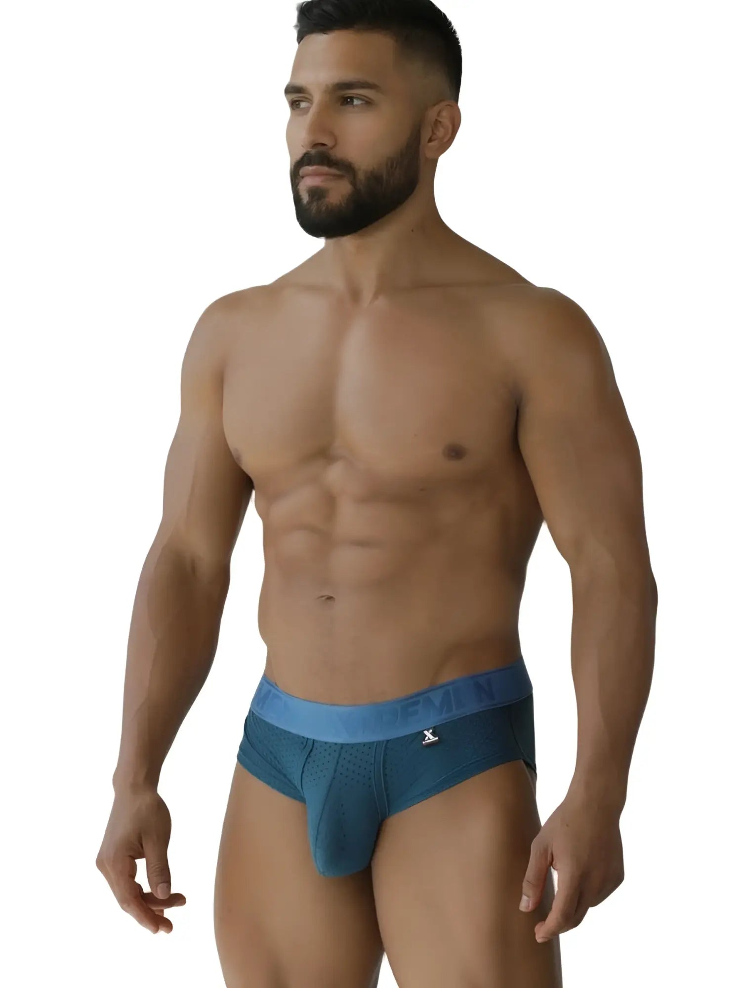 Blue xtremen 91250 microfiber mesh briefs with petrol color, lighter waistband, and subtle perforated detailing