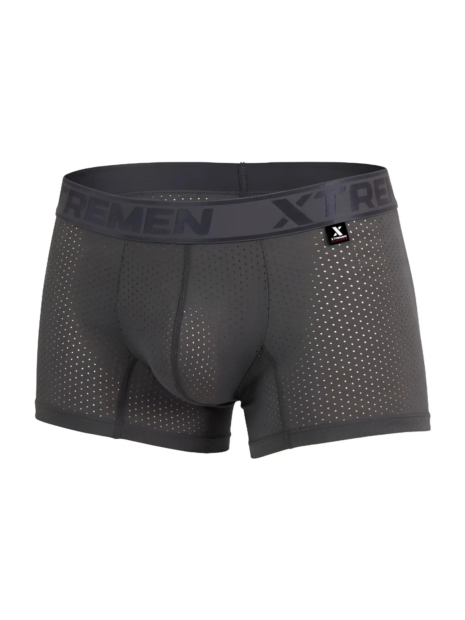 Dark gray xtremen 91251 microfiber mesh boxer briefs with breathable fabric and branded elastic waistband
