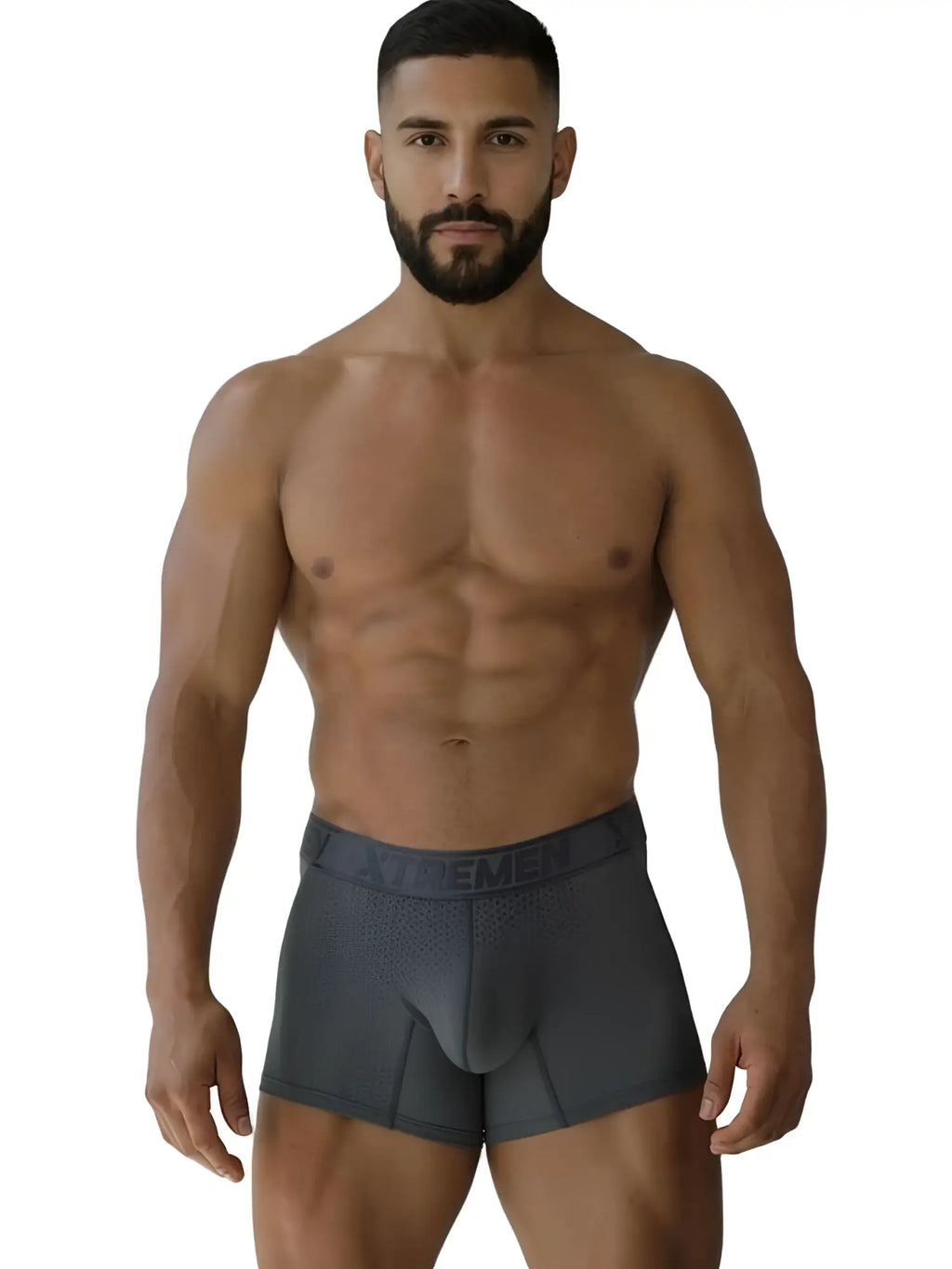 Dark gray xtremen 91251 microfiber mesh boxer briefs with contoured design and extreme elastic waistband