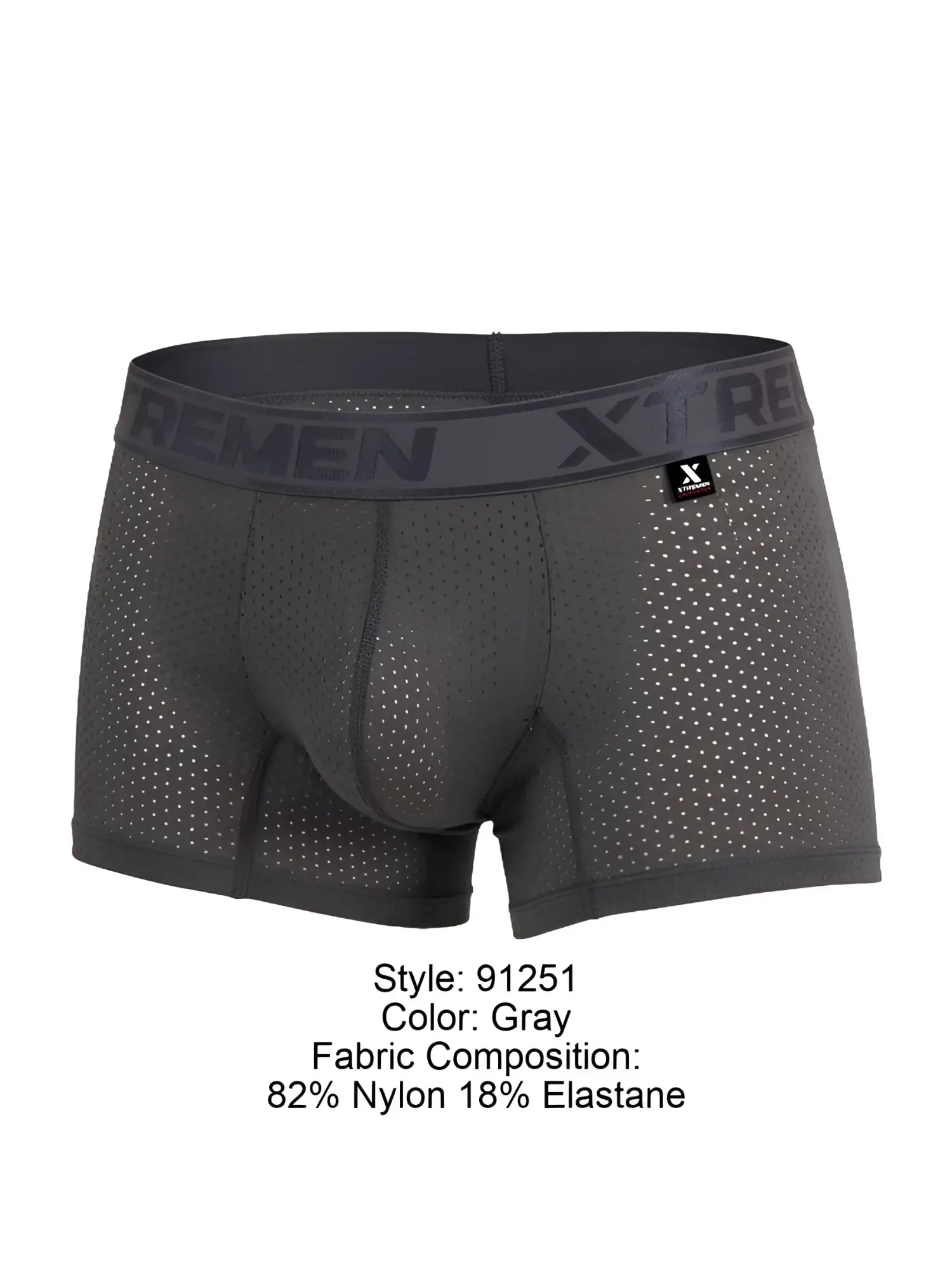 Gray xtremen 91251 microfiber mesh boxer briefs with perforated design and elastic waistband for men