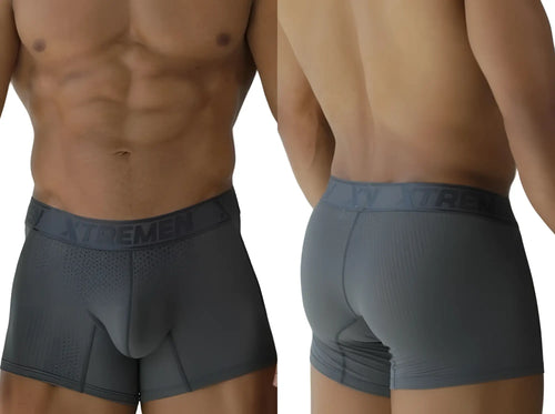 Gray xtremen 91251 microfiber mesh boxer briefs with textured fabric and branded waistband for comfortable support