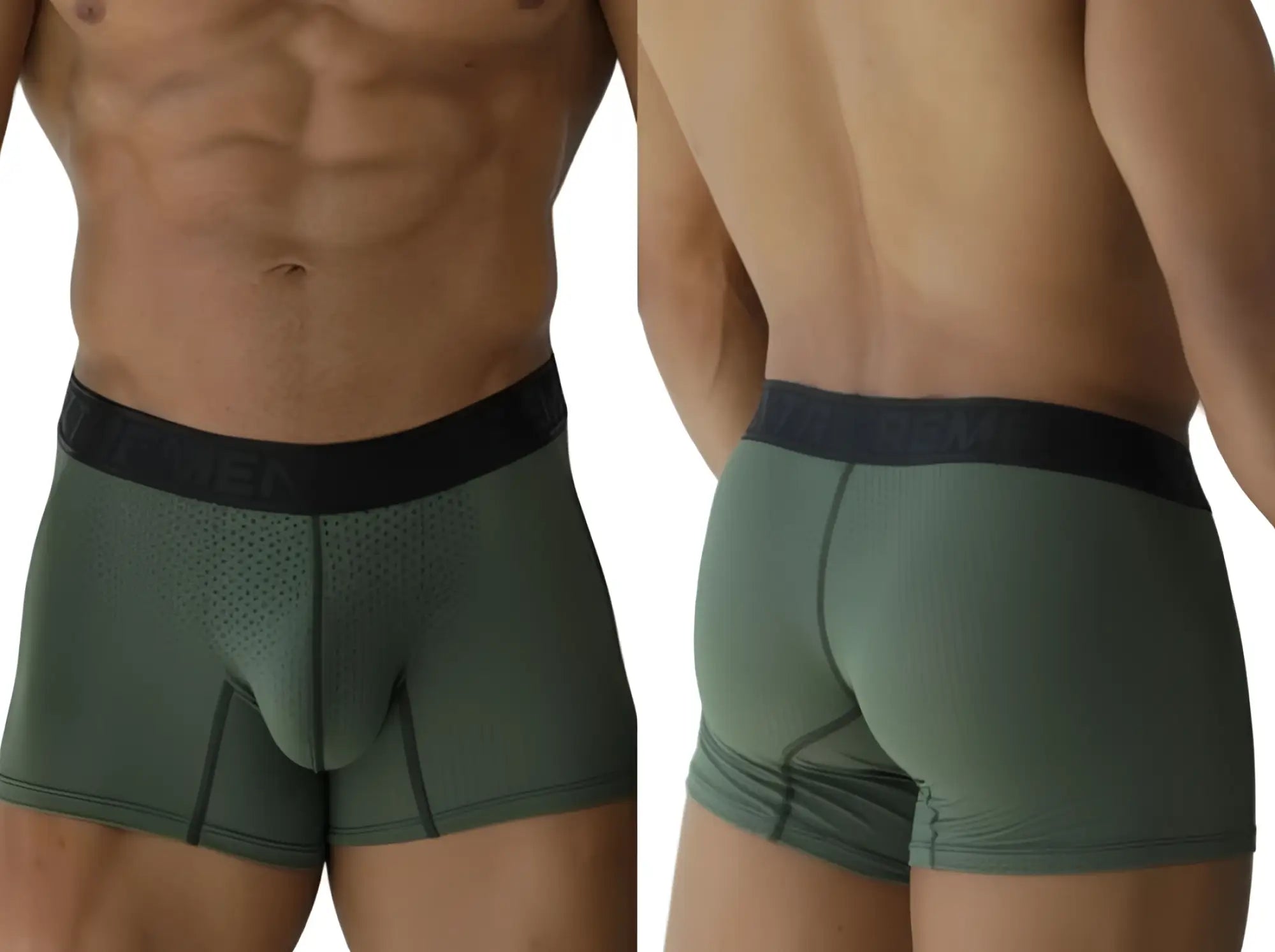 Olive green xtremen 91251 microfiber mesh boxer briefs with black elastic waistband and brand logo