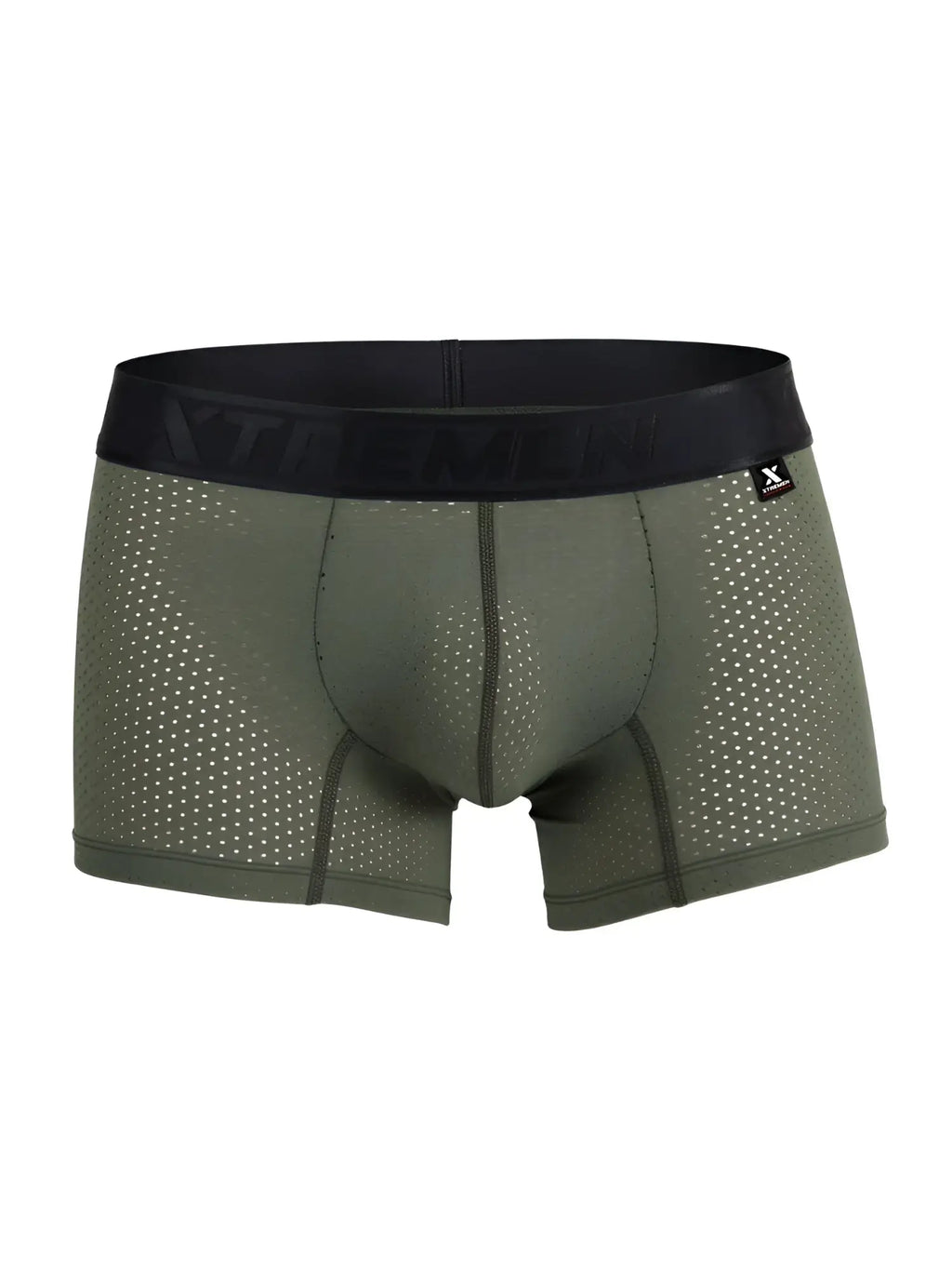 Xtremen 91251 microfiber mesh boxer briefs in military green with black elastic waistband featuring xtreme logo
