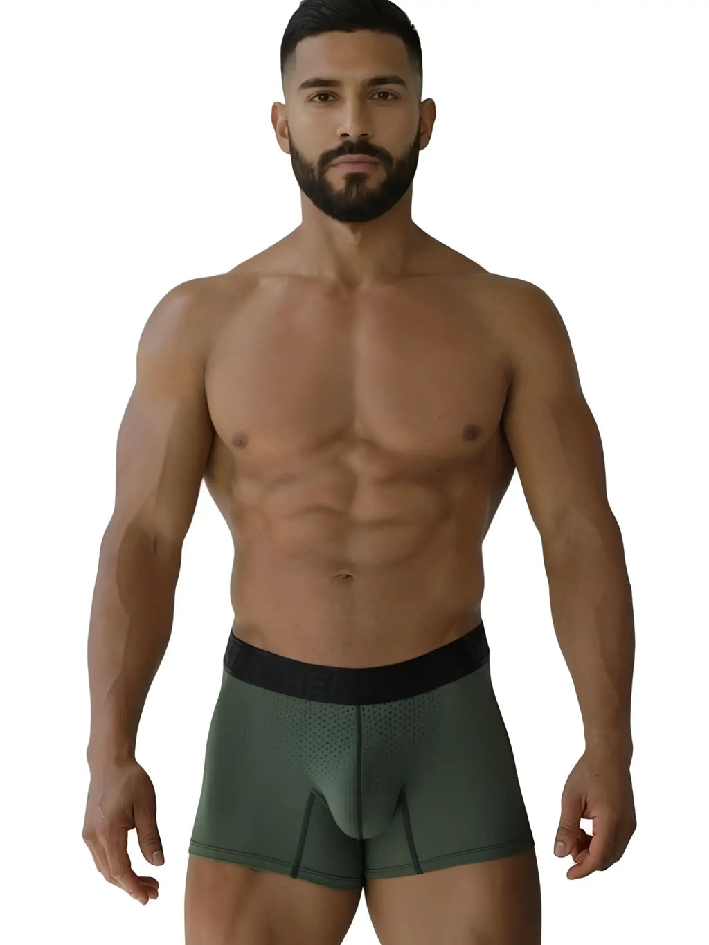 Olive green xtremen 91251 microfiber mesh boxer briefs with black elastic waistband in military green color