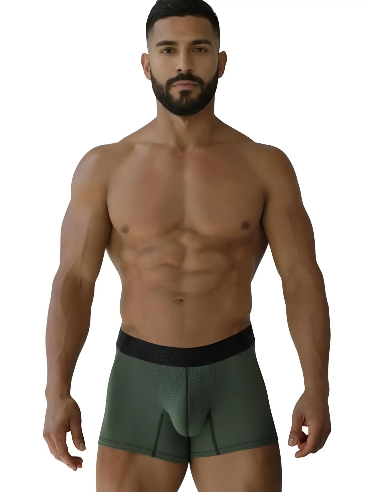 Olive green xtremen 91251 microfiber mesh boxer briefs with black elastic waistband in military green color