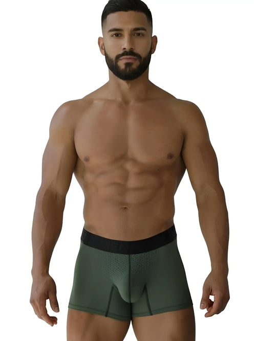 Olive green xtremen 91251 microfiber mesh boxer briefs with black elastic waistband in military green color