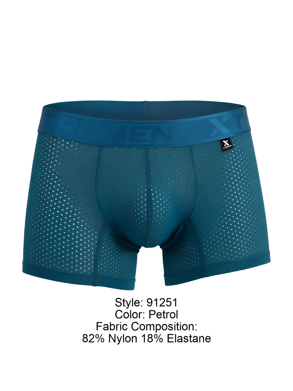 Petrol-colored xtremen 91251 microfiber mesh boxer briefs with perforated fabric and elastic waistband with logo