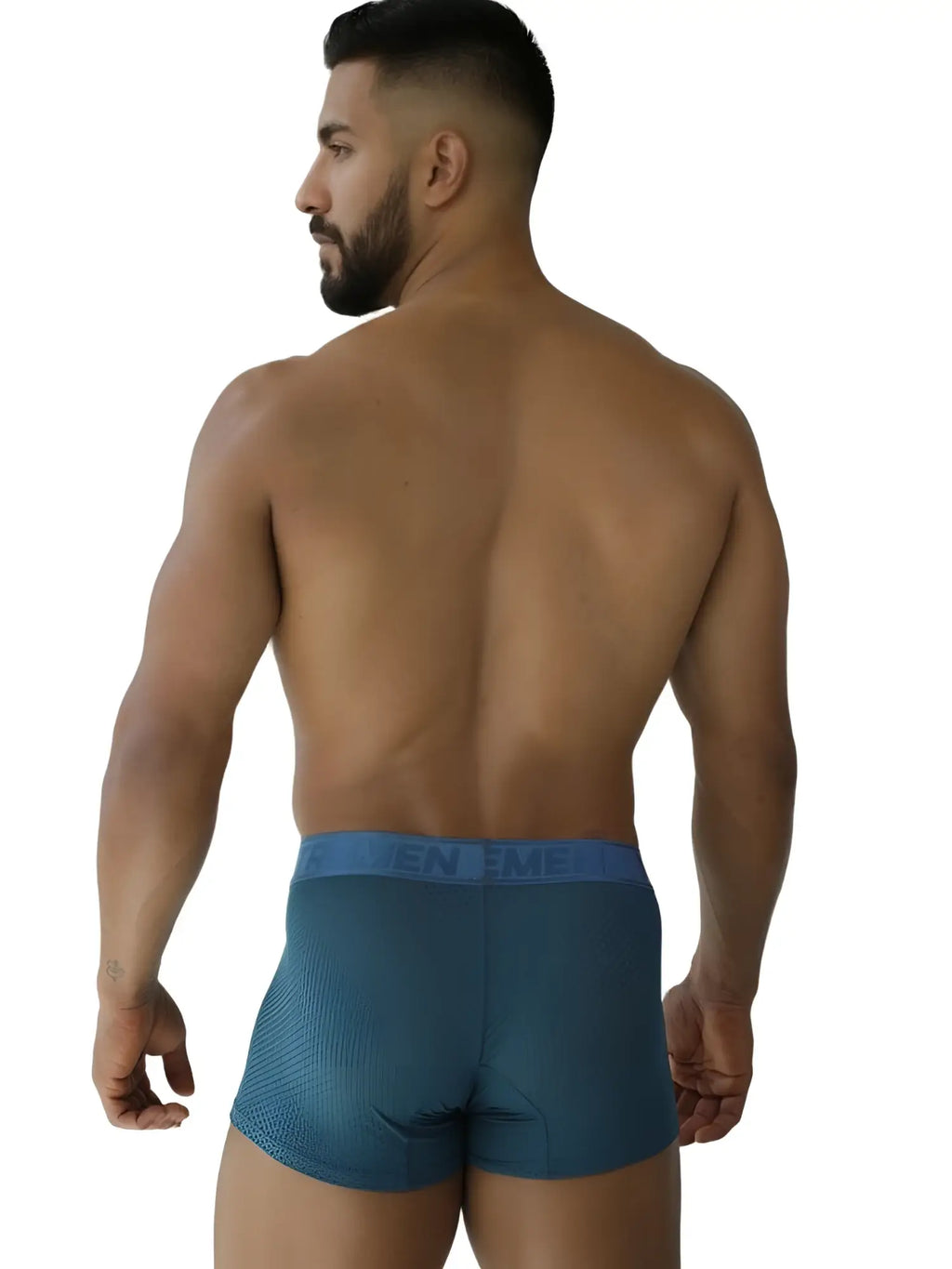 Teal-colored xtremen 91251 microfiber mesh boxer briefs with en eme branded waistband in petrol color