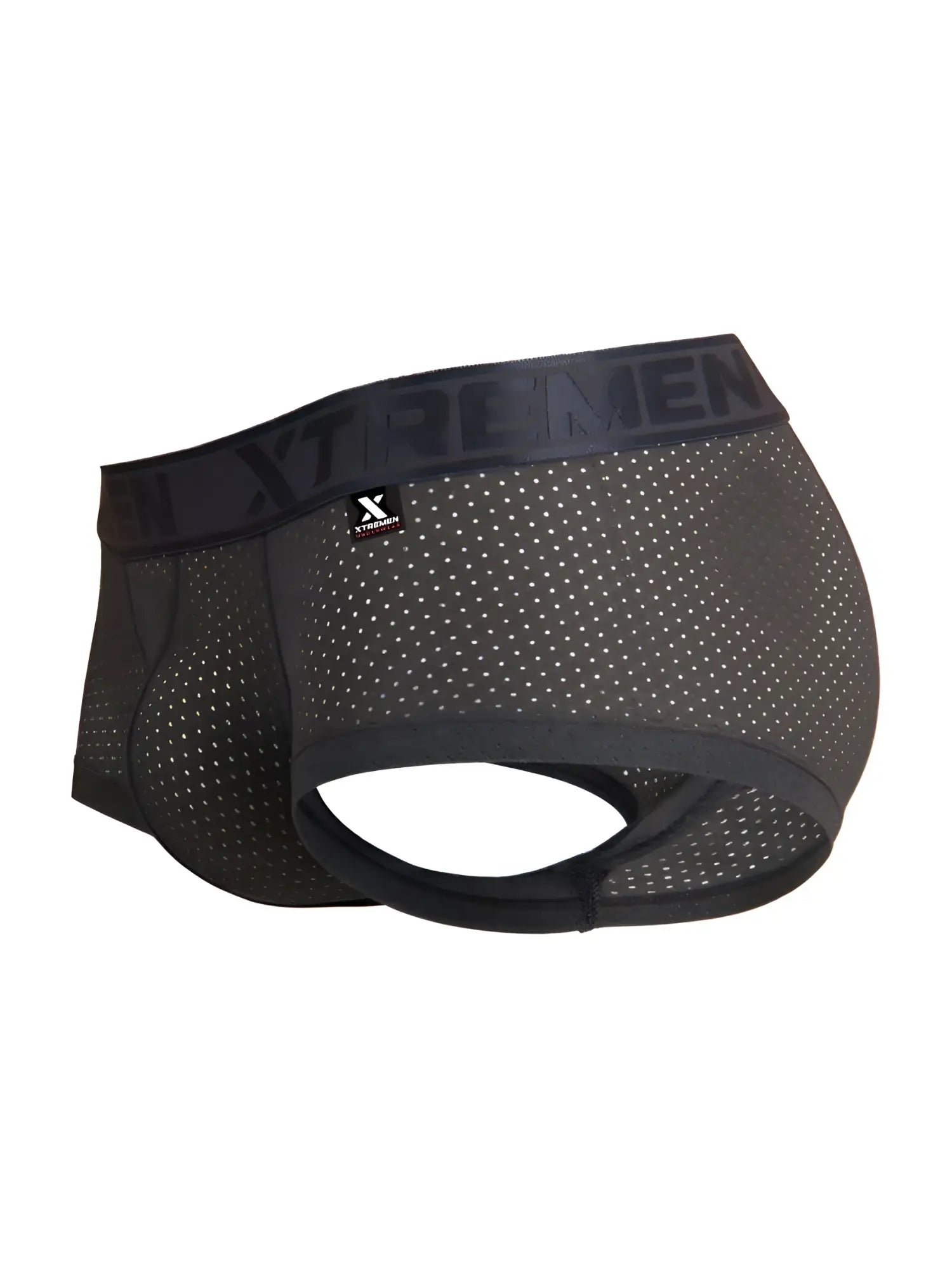 Gray microfiber mesh men’s trunks with xtremen branding on the waistband for comfortable everyday wear