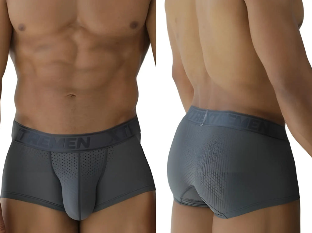Gray talmen Xtremen 91252 microfiber mesh trunks with perforated front panel and elastic waistband logo