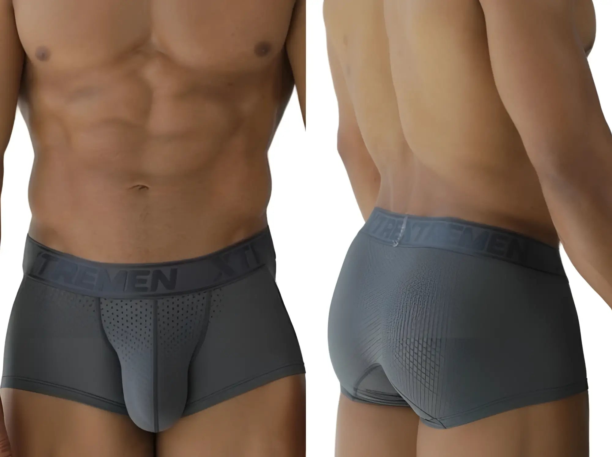 Gray talmen Xtremen 91252 microfiber mesh trunks with perforated front panel and elastic waistband logo