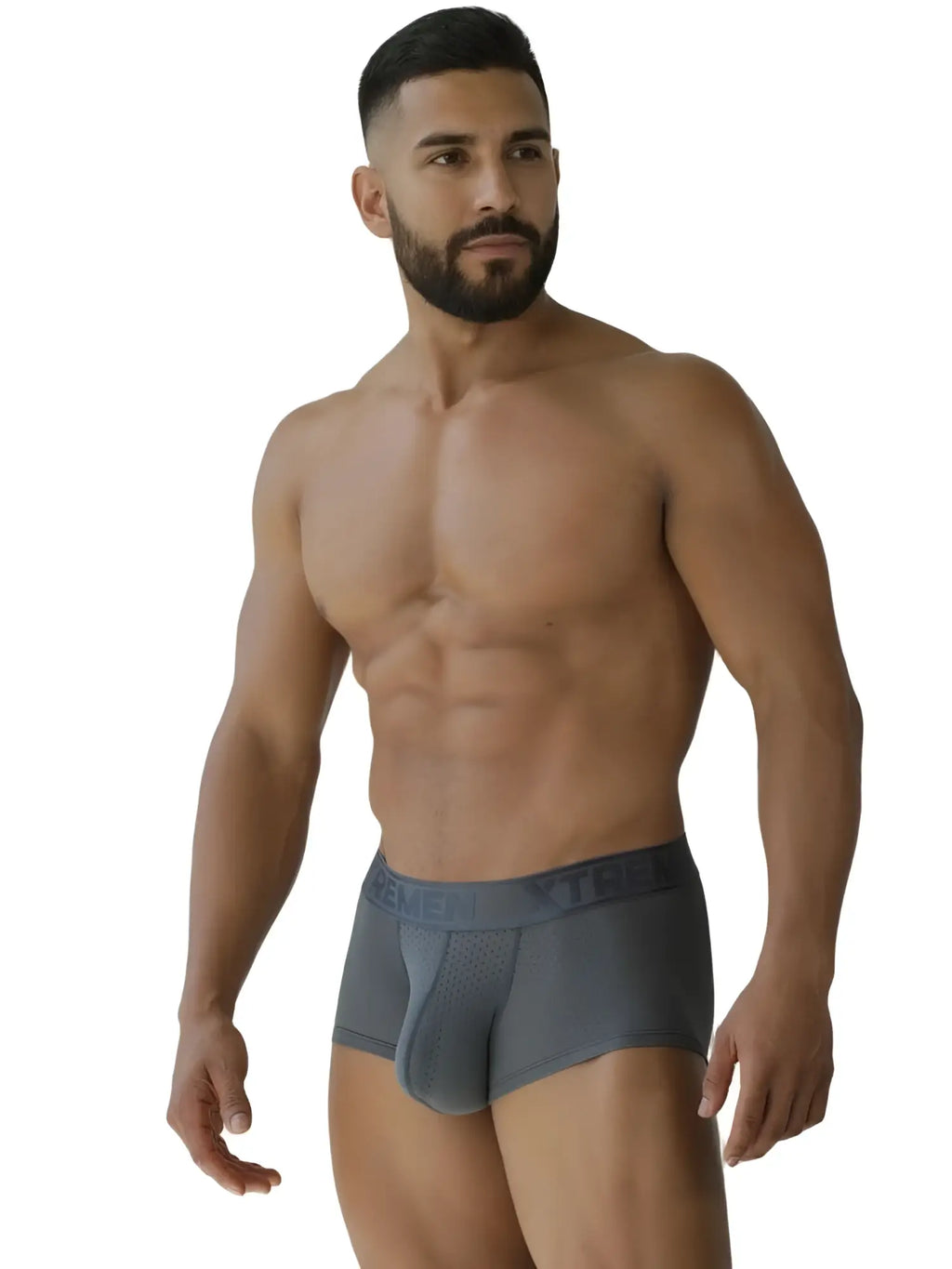 Xtremen 91252 gray microfiber mesh trunks with textured waistband and subtle branding for men