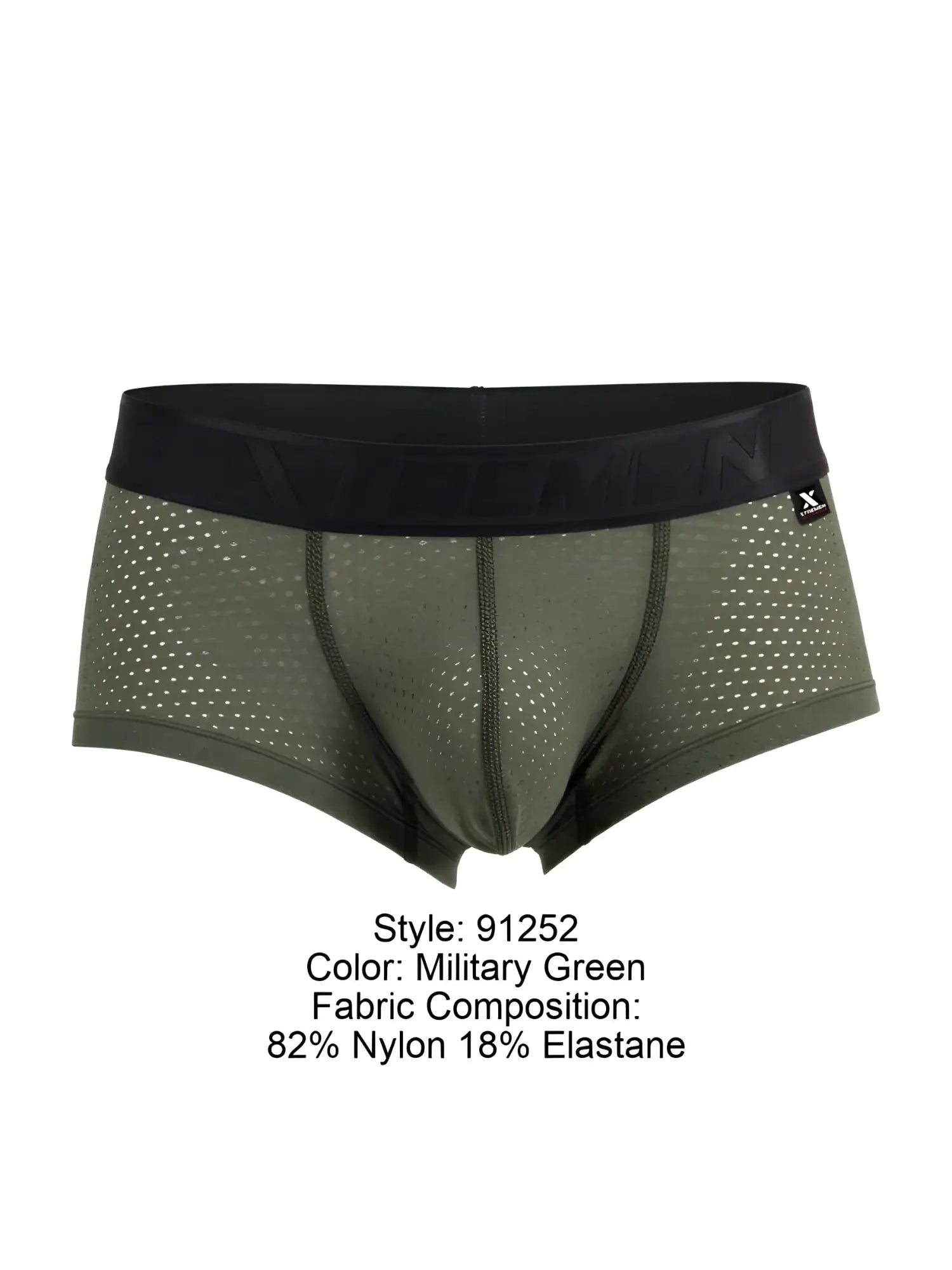 Xtremen 91252 microfiber mesh trunks in military green with black elastic waistband featuring breathable fabric