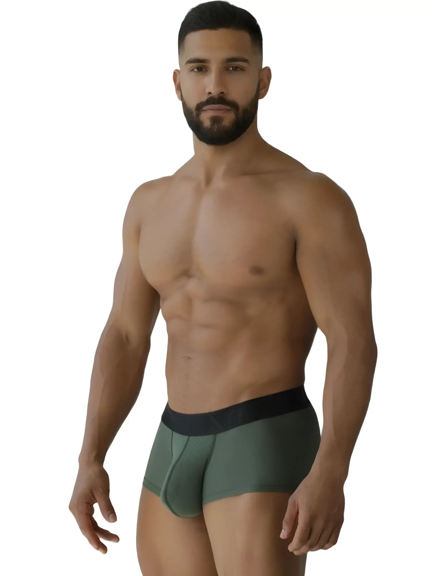 Men’s xtremen 91252 microfiber mesh trunks in olive green with a black elastic waistband for comfortable fit