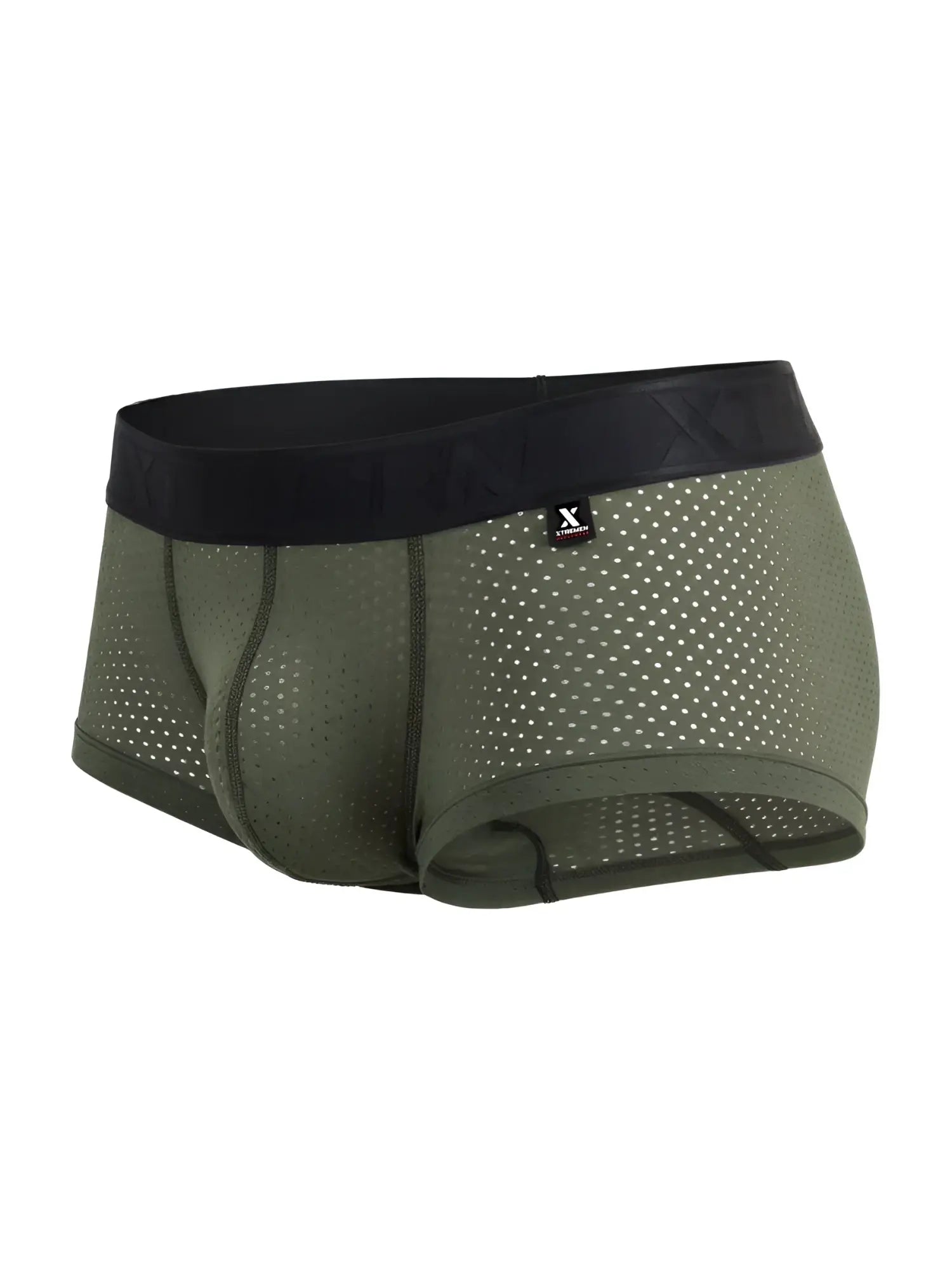 Xtremen 91252 microfiber mesh trunks in olive green with perforated fabric and black x-terra elastic waistband