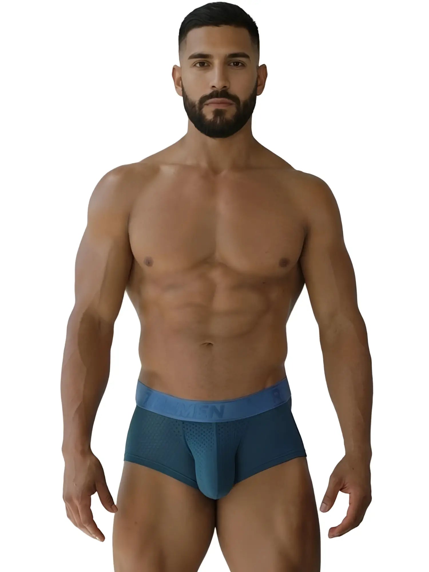 Blue xtremen 91252 microfiber mesh trunks with matching elastic waistband in petrol color front view
