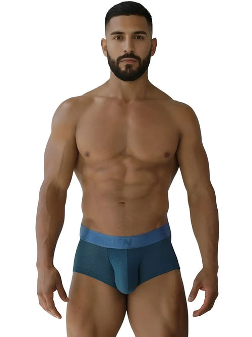 Blue xtremen 91252 microfiber mesh trunks with matching elastic waistband in petrol color front view