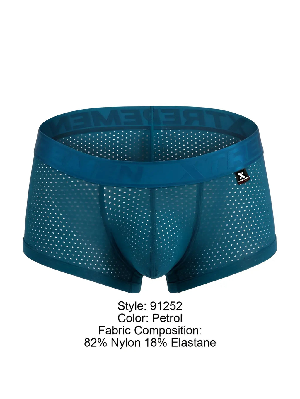 Petrol-colored Xtremen 91252 microfiber mesh trunks with breathable fabric and elastic waistband featuring brand name