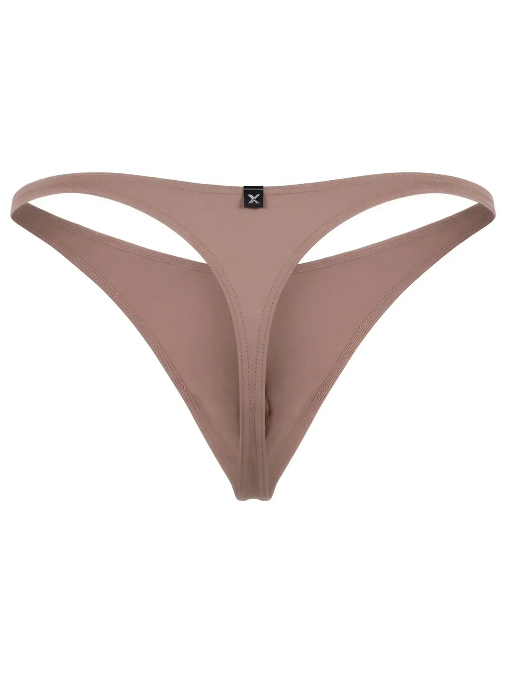 Xtremen men's thong in a solid dusty rose color with a small branded logo tab on the front waistband.