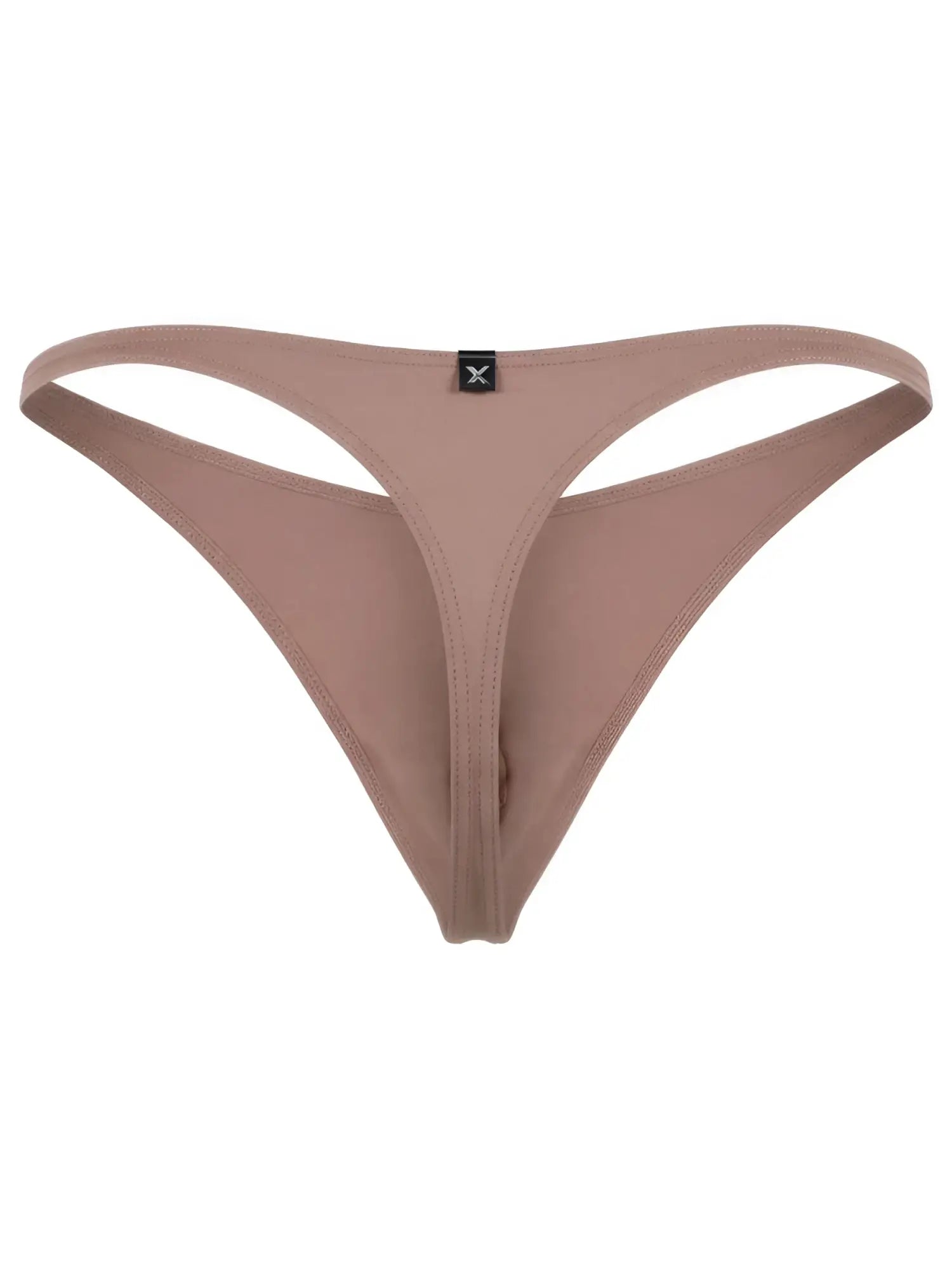 Xtremen men's thong in a solid dusty rose color with a small branded logo tab on the front waistband.