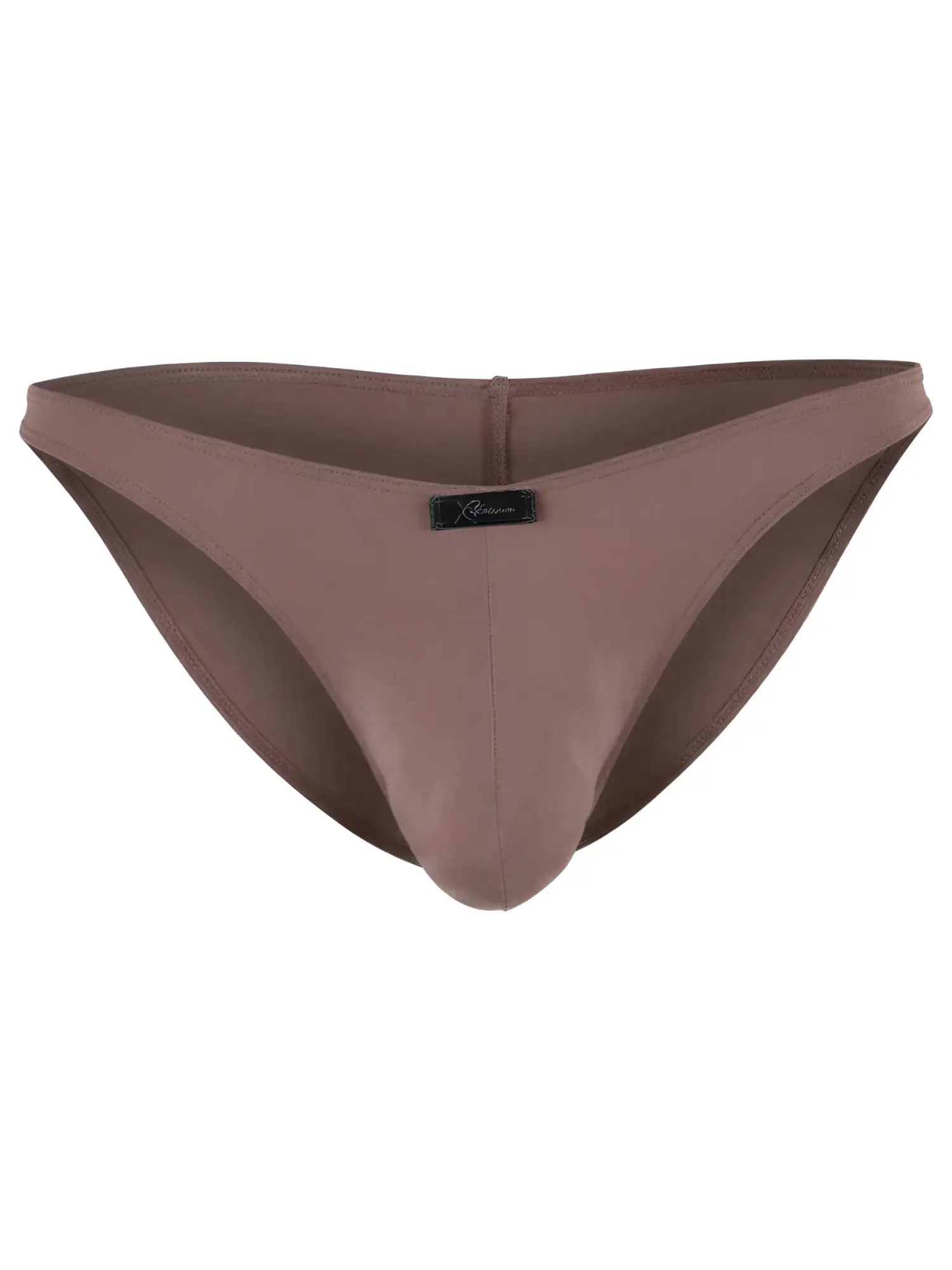 Xtremen brown bikini underwear with a centered branded logo patch.