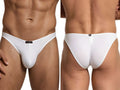 Xtremen white bikini underwear shown from front and back views on a male model.