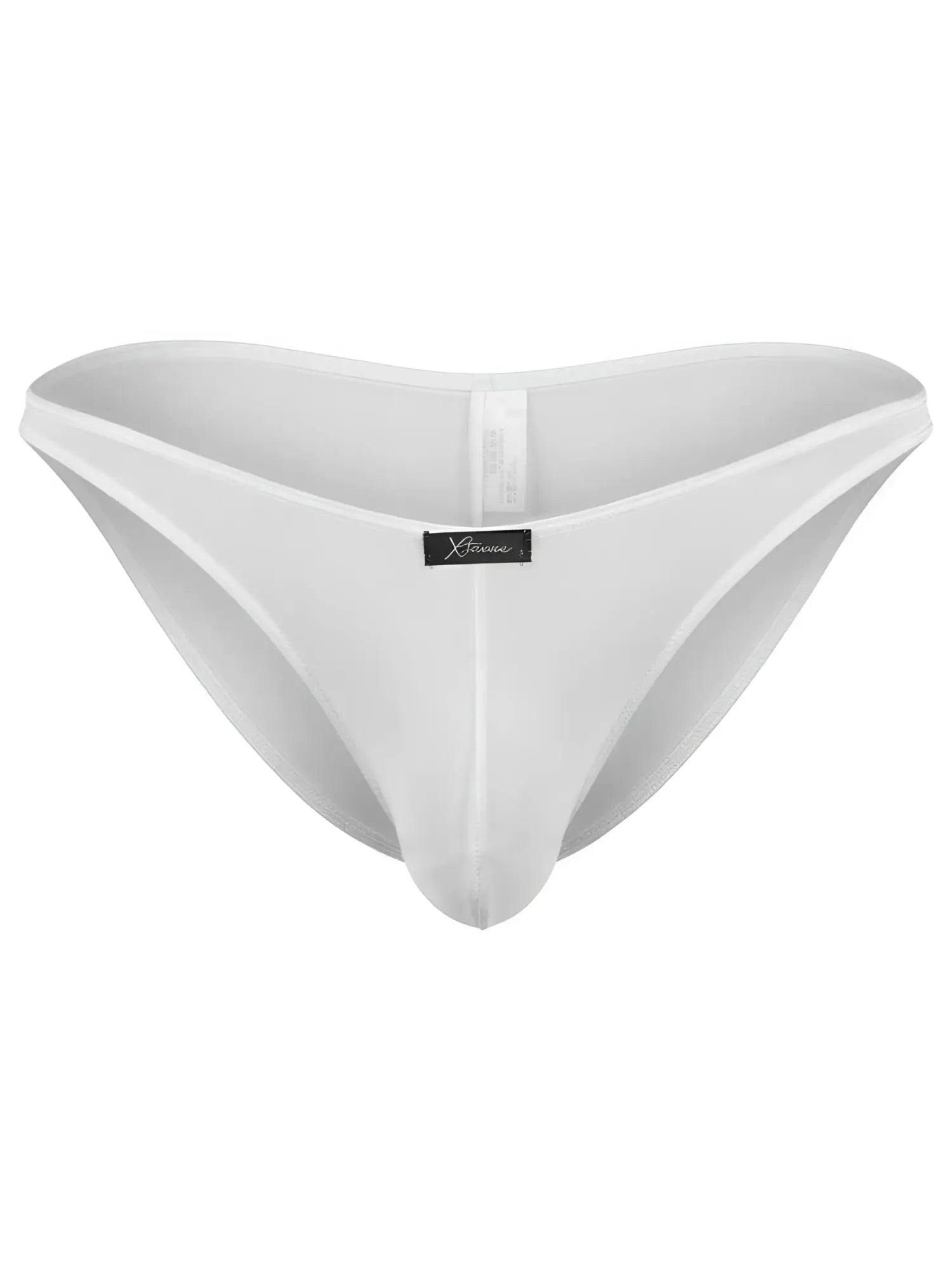 White Xtremen men's bikini underwear with a central brand logo patch on the waistband.