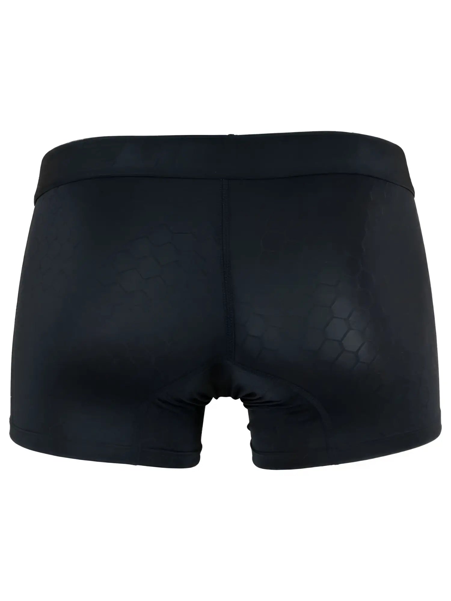 Back view of Xtremen black boxer briefs with a subtle tonal honeycomb pattern.