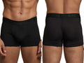 Xtremen black boxer briefs with subtle tonal honeycomb pattern and branded elastic waistband, front and back view.