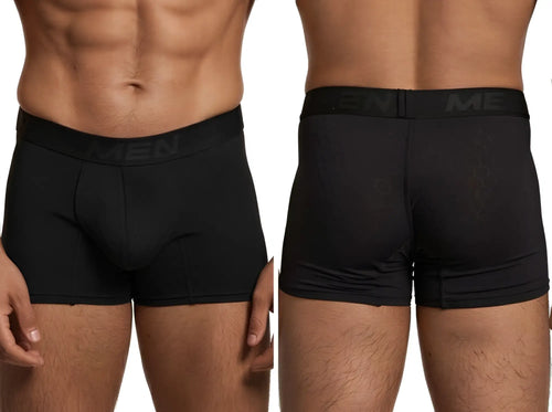 Xtremen black boxer briefs with subtle tonal honeycomb pattern and branded elastic waistband, front and back view.