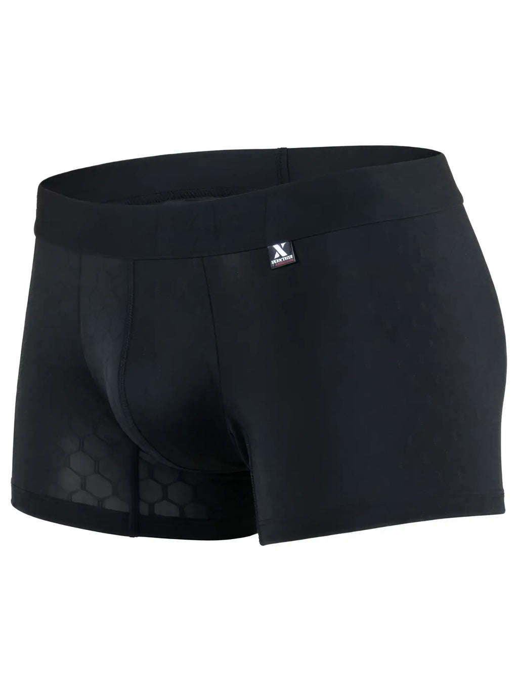 Xtremen black boxer briefs with a subtle tonal honeycomb pattern and branded waist tag.
