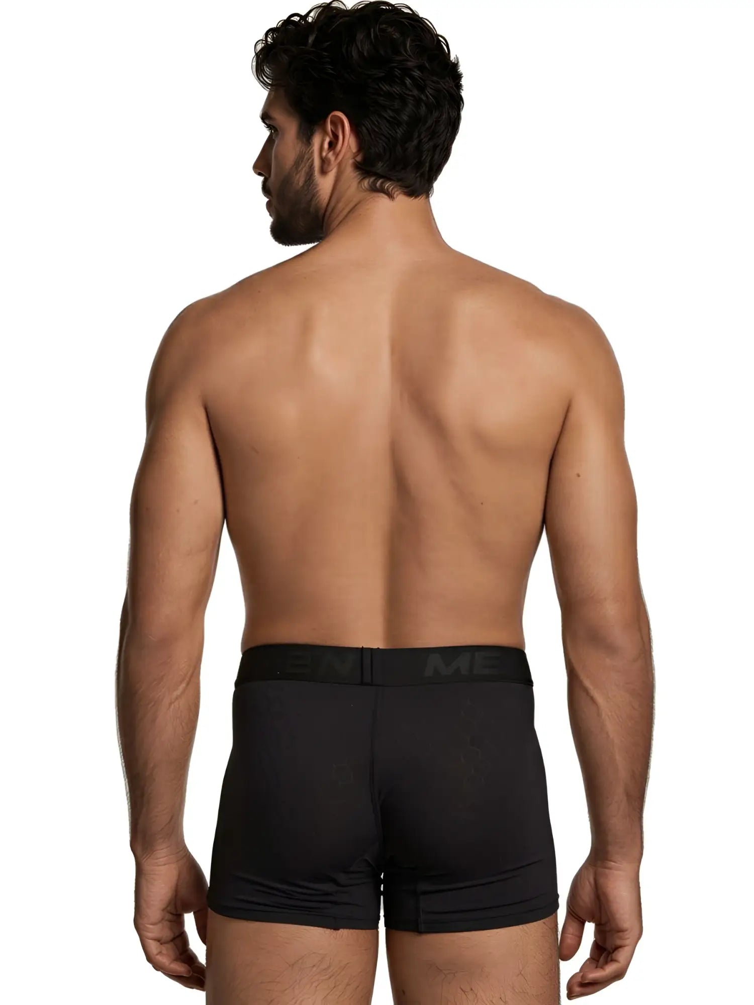 Xtremen black boxer briefs with a subtle honeycomb pattern and branded waistband, viewed from the back.