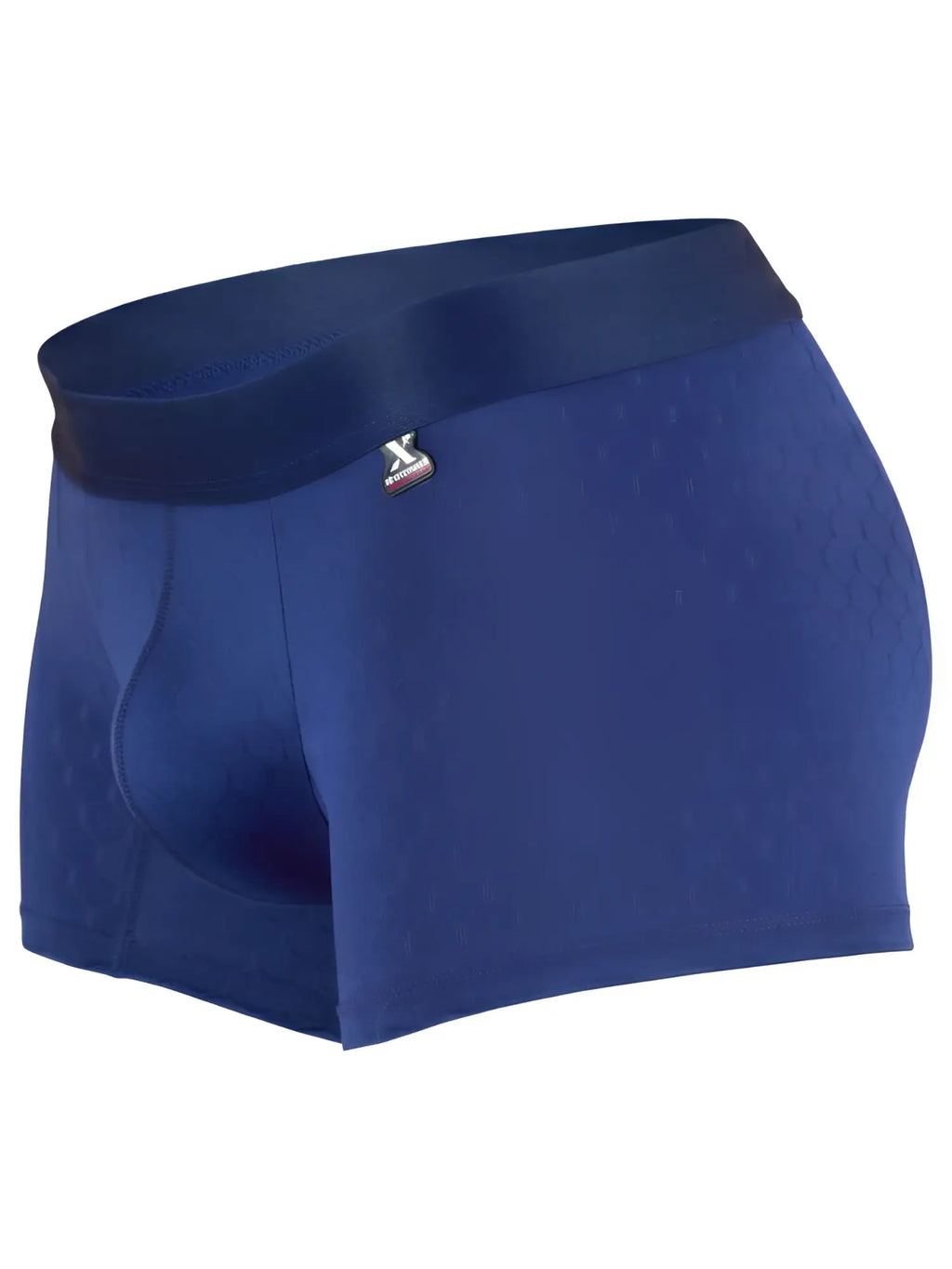 Xtremen blue boxer briefs with a subtle hexagonal pattern and branded elastic waistband.