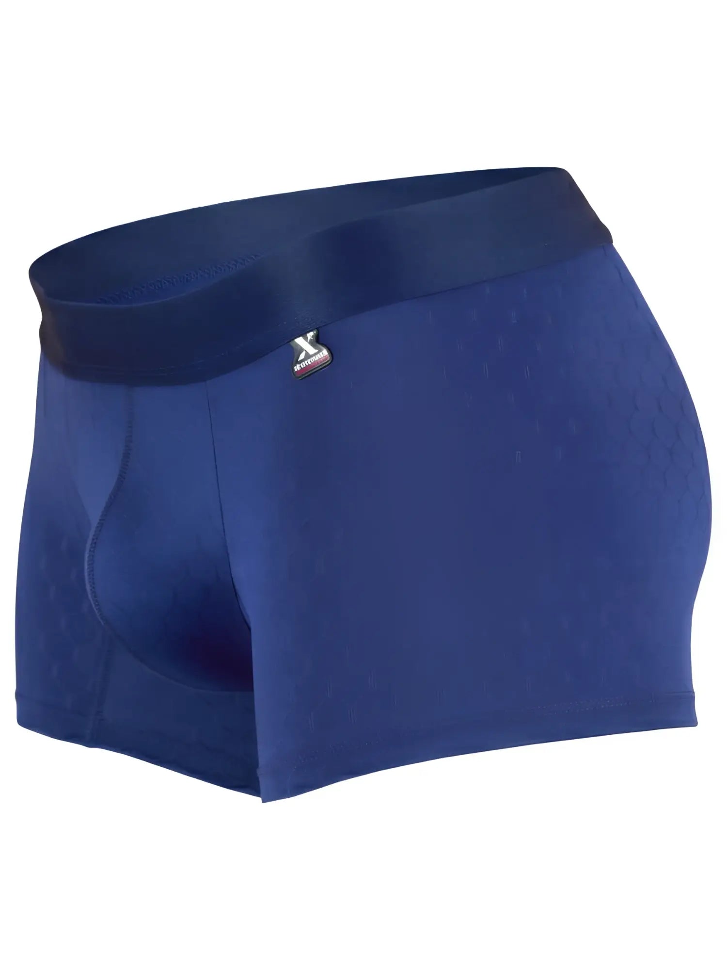 Xtremen blue boxer briefs with a subtle hexagonal pattern and branded elastic waistband.
