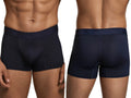Xtremen navy blue boxer briefs with a subtle honeycomb pattern and branded elastic waistband. Front and back view.
