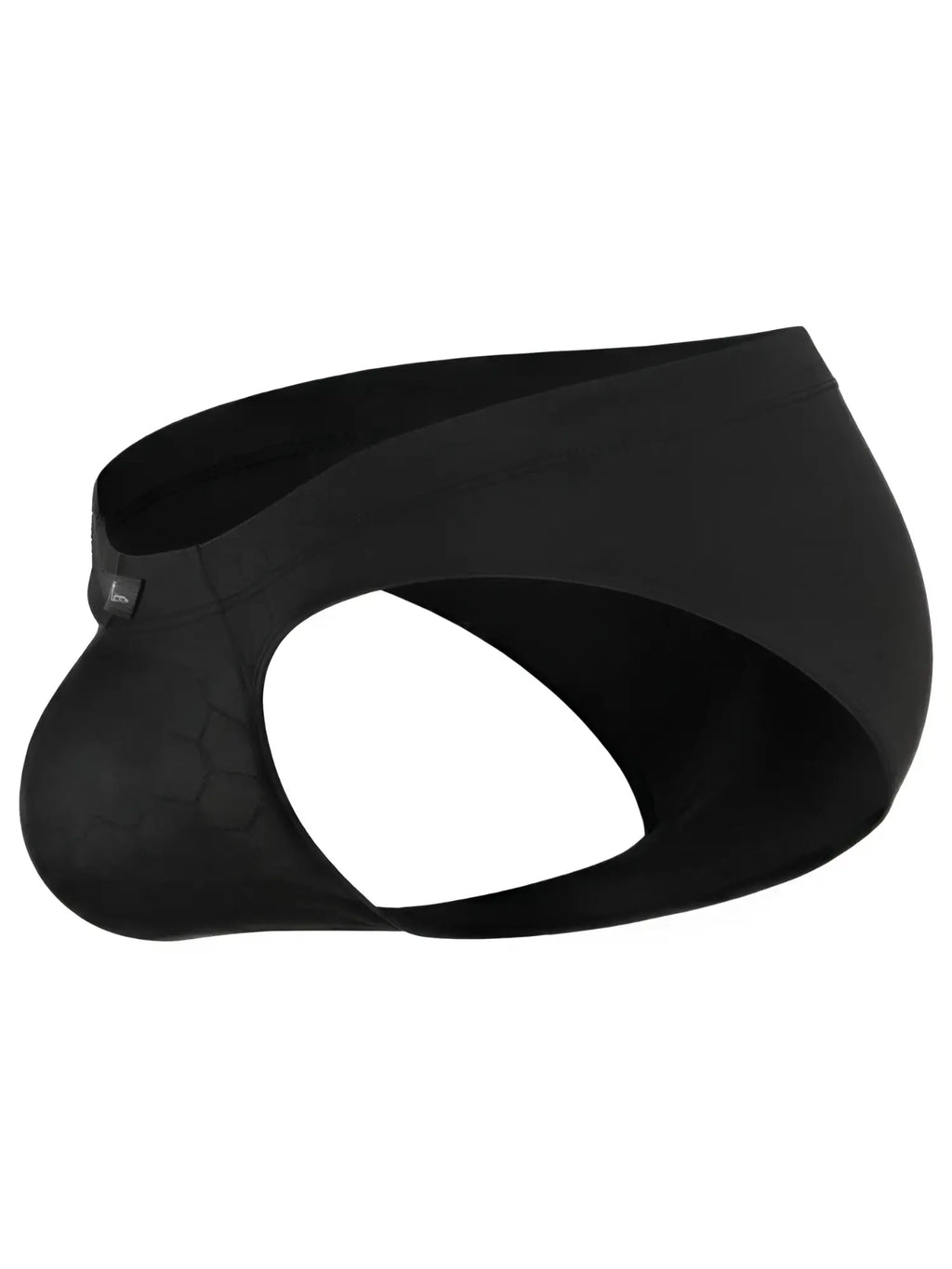 Xtremen black men's briefs with a subtle hexagonal pattern and high-cut sides.