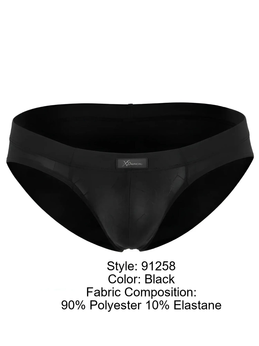 Xtremen black briefs with a subtle tonal geometric pattern and center brand label.