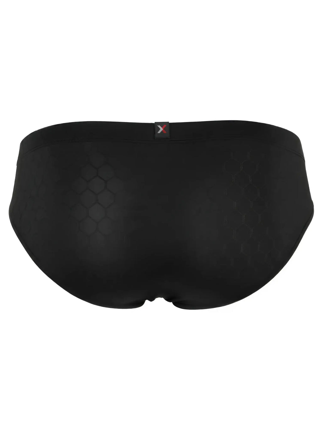 Xtremen black briefs featuring a subtle tonal honeycomb pattern and centered waistband logo.