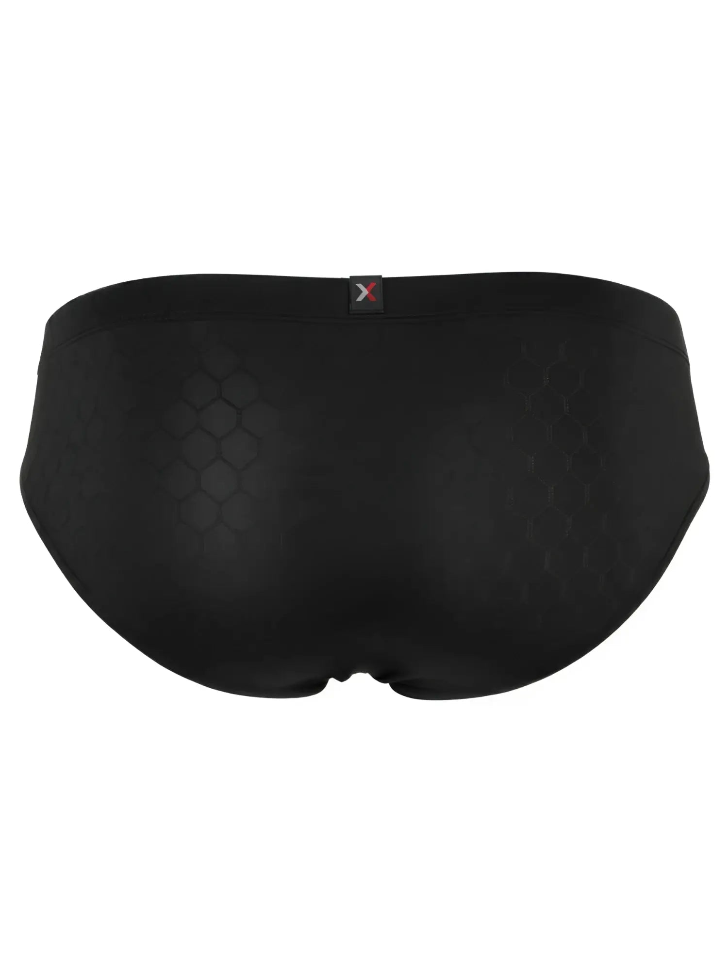 Xtremen black briefs featuring a subtle tonal honeycomb pattern and centered waistband logo.
