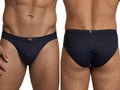 Xtremen navy blue briefs featuring a subtle tonal honeycomb pattern, shown from the front and back.