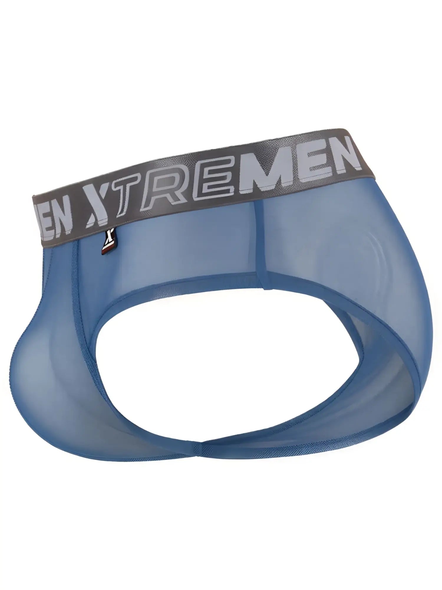 Xtremen blue mesh briefs with a grey branded elastic waistband.