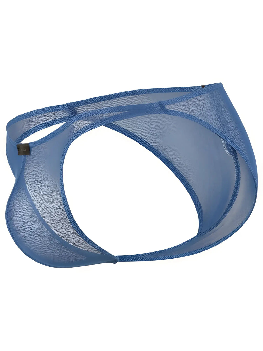 Xtremen blue sheer mesh bikini underwear with a cut-out design and branded logo tag.